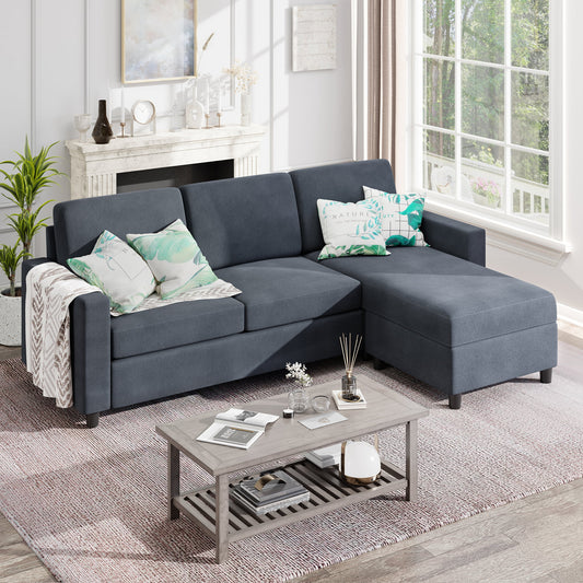 Sobaniilo Convertible Sectional Sofa Couch, Linen Fabric L-Shaped 3-Seat Sofa with Reversible Chaise(Dark Gray)